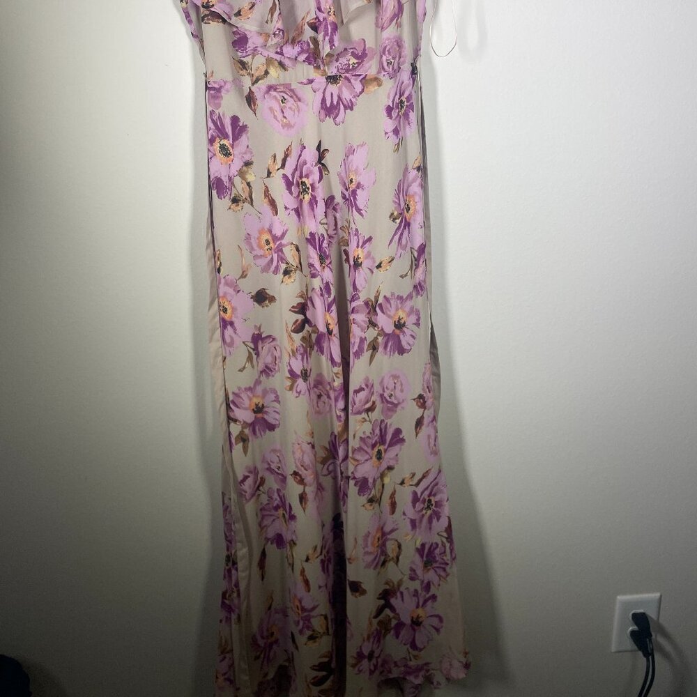 Taylor Women's Sleeveless Floral Maxi Dress Tie Waist Pink Tan Size: 6 - Picture 2 of 7